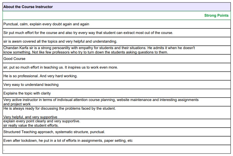 Comments for Instructor