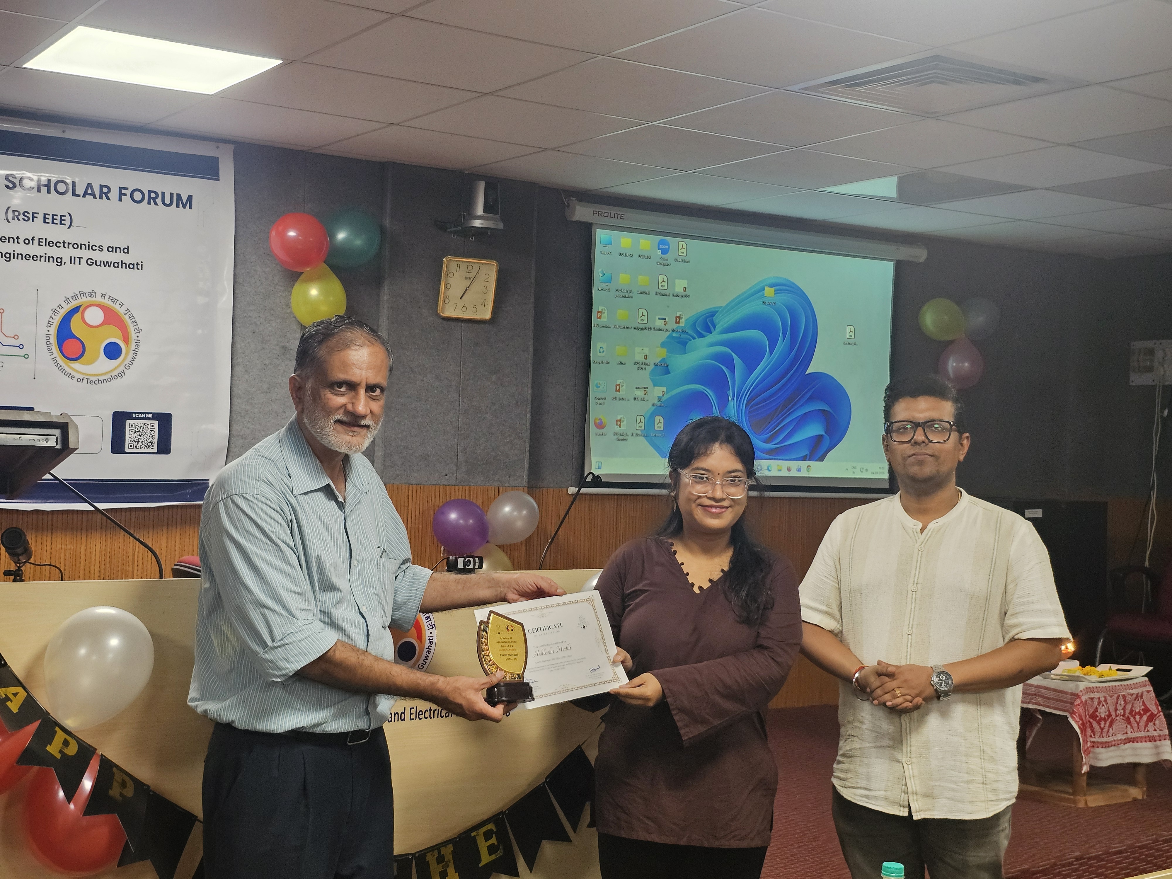 Valedictory felicitation of Ms. Ashlesha Medhi, Event Manager of the RSF-EEE Team 2024-25