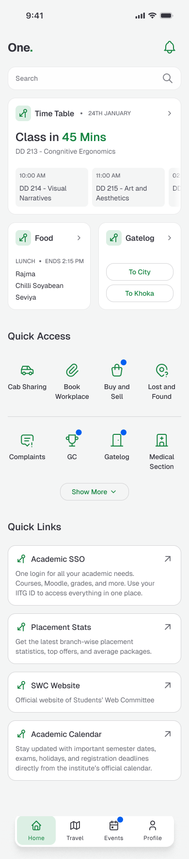 OneStop App Homescreen