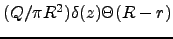$(Q/\pi R^2)\delta(z)\Theta(R-r)$