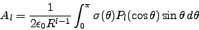 \begin{displaymath}
A_l = \frac{1}{2\epsilon_0 R^{l-1}} \int_0^\pi
\sigma(\theta)P_l(\cos\theta)\sin\theta\,d\theta
\end{displaymath}